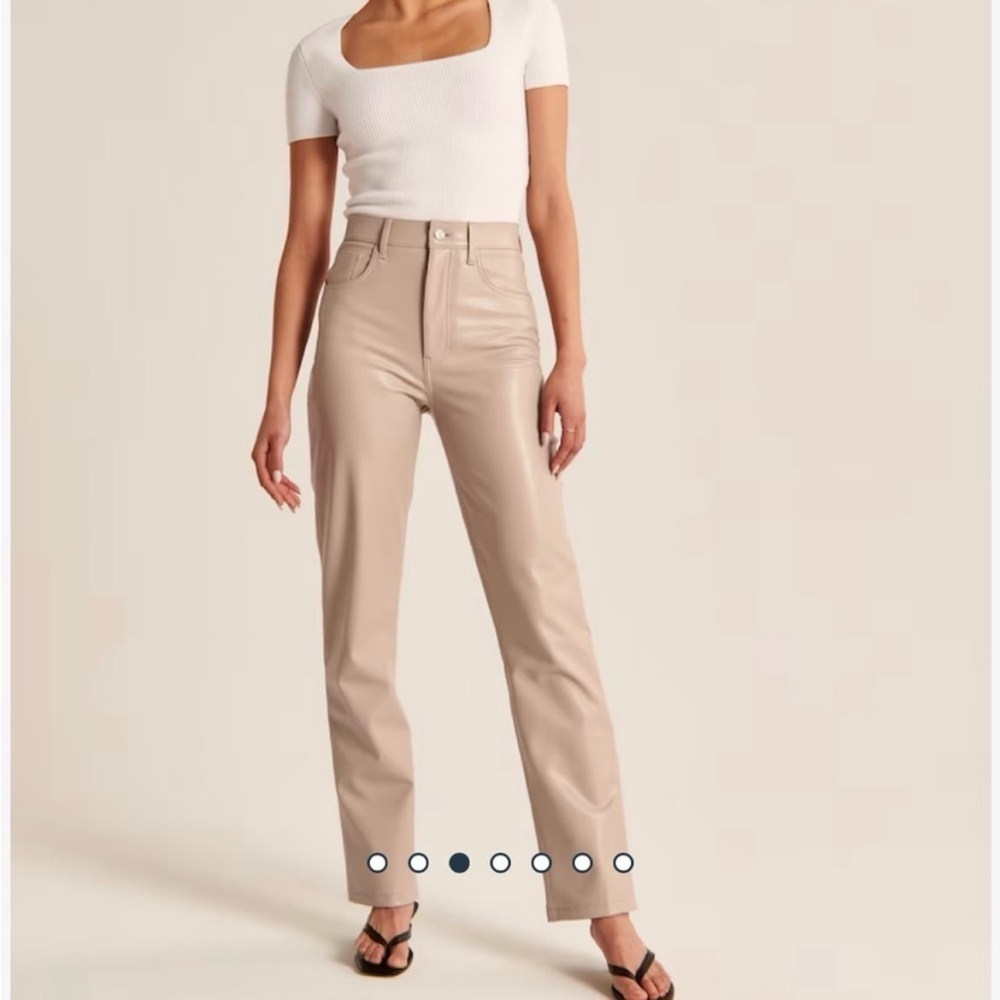 Abercrombie & Fitch 90’s Straight Ultra Rise Vegan Leather Beige Pants Sz 25 0